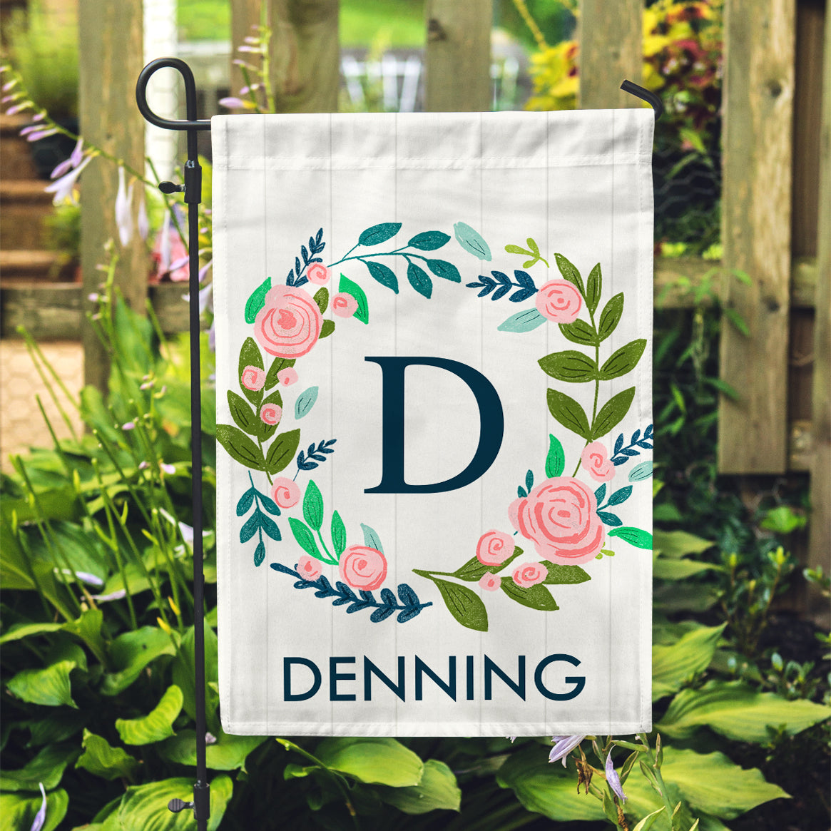 Personalized Garden Flag - Initial Floral Home Flag - 12" x 18" - Second East