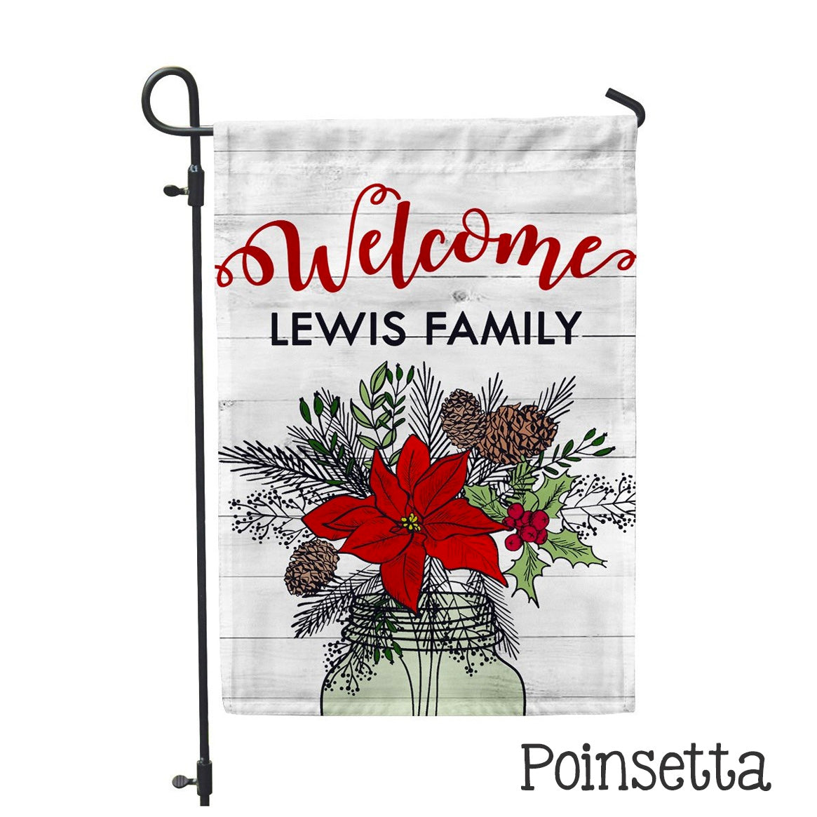 Personalized Garden Flag - Poinsetta Custom Home Flag - 12" x 18" - Second East